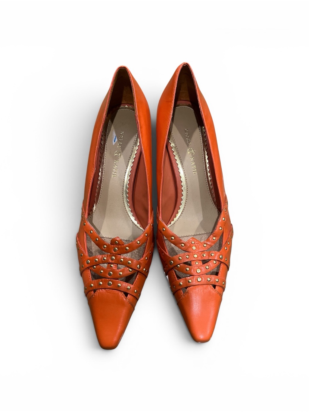 Pointed Toe Orange Studded Women’s Flats 6.5